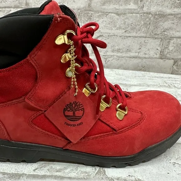 TIMBERLAND red Nubuck Field Boots boy’s 6.5 gold tone limited edition NWOT