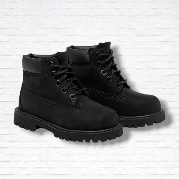 Timberland Unisex Toddler Black Leather Premium 6-Inch Waterproof Boots Size 9T