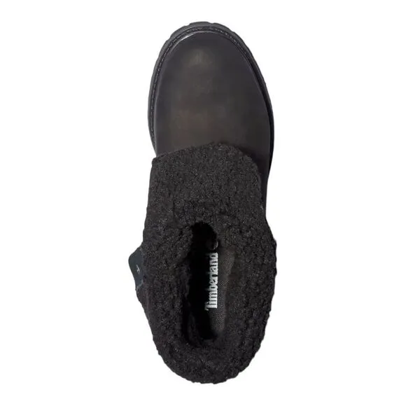Timberland Boots Womens 6.5 Black Waterproof Roll Fold-Down Teddy Fleece 8149A