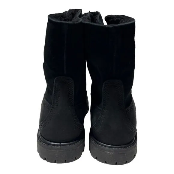 Timberland Boots Womens 6.5 Black Waterproof Roll Fold-Down Teddy Fleece 8149A