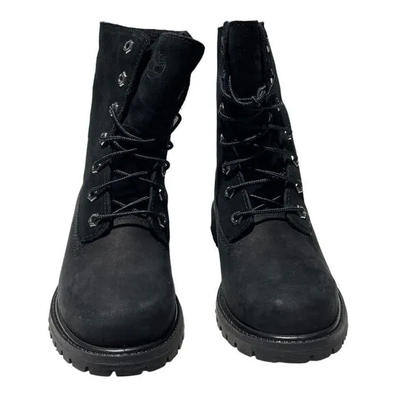 Timberland Boots Womens 6.5 Black Waterproof Roll Fold-Down Teddy Fleece 8149A
