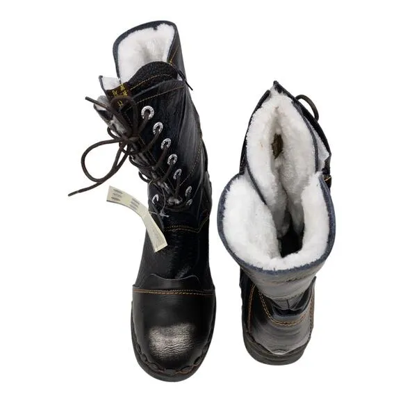 TMA EYES Black Croc Embossed Leather Winter Combat Boots 9.5 Women's