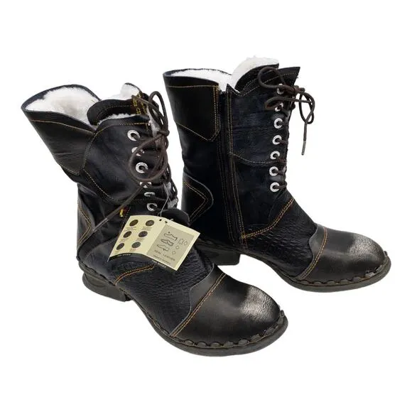 TMA EYES Black Croc Embossed Leather Winter Combat Boots 9.5 Women's