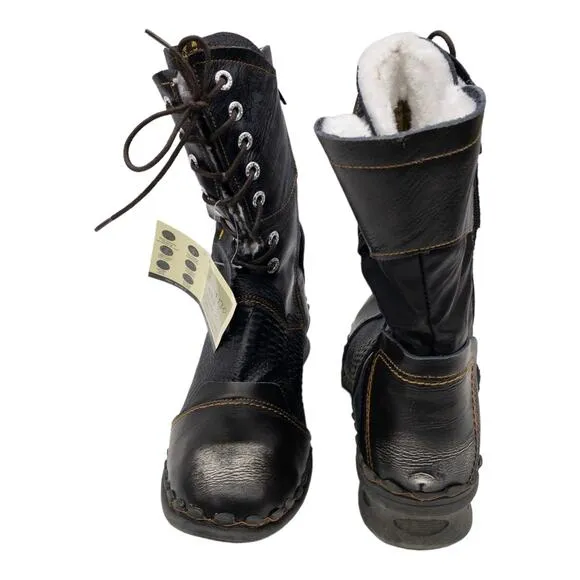 TMA EYES Black Croc Embossed Leather Winter Combat Boots 9.5 Women's