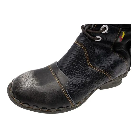 TMA EYES Black Croc Embossed Leather Winter Combat Boots 9.5 Women's