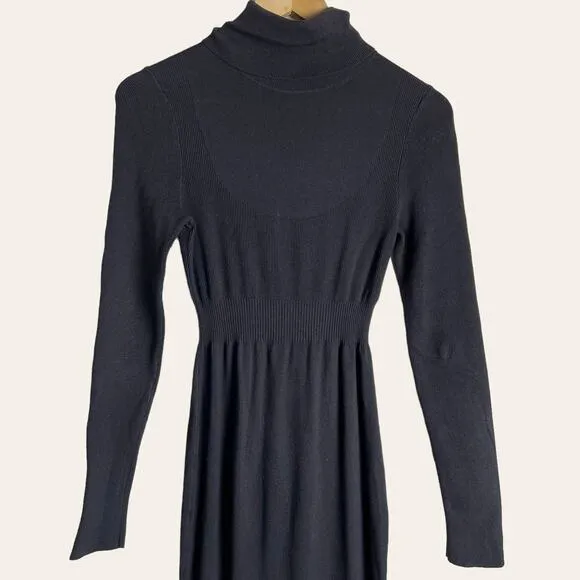 Toccin Dark Gray Ribbed Turtleneck Long Sleeve Midi Sweater Dress L