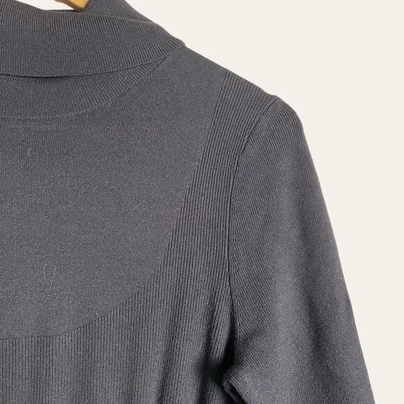 Toccin Dark Gray Ribbed Turtleneck Long Sleeve Midi Sweater Dress L