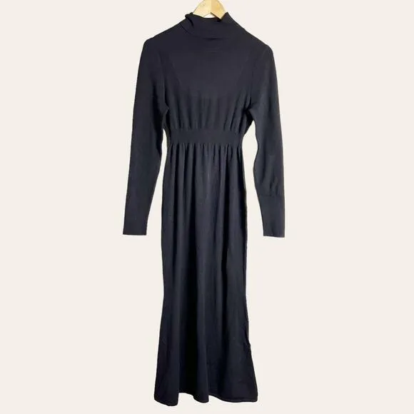 Toccin Dark Gray Ribbed Turtleneck Long Sleeve Midi Sweater Dress L