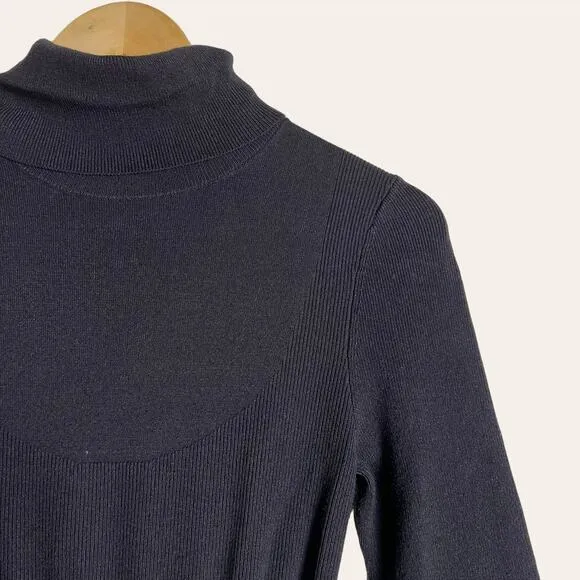 Toccin Dark Gray Ribbed Turtleneck Long Sleeve Midi Sweater Dress L