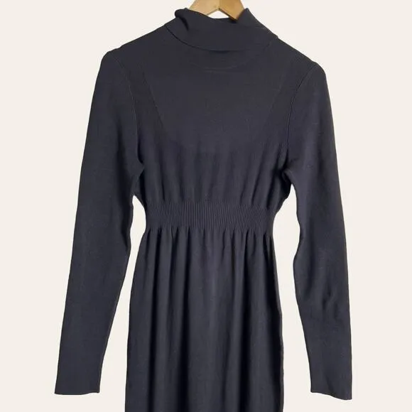 Toccin Dark Gray Ribbed Turtleneck Long Sleeve Midi Sweater Dress L