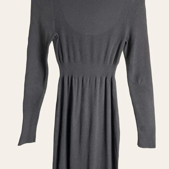 Toccin Dark Gray Ribbed Turtleneck Long Sleeve Midi Sweater Dress L
