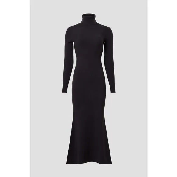 Toccin Dark Gray Ribbed Turtleneck Long Sleeve Midi Sweater Dress L