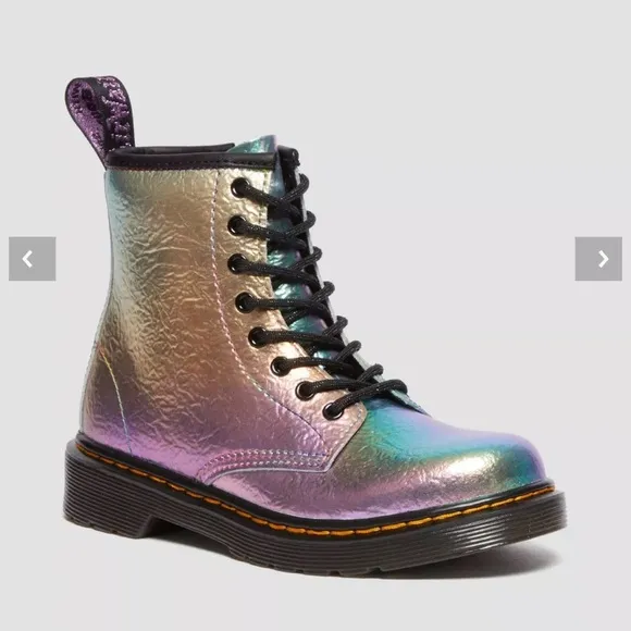 TODDLER DR MARTENS RAINBOW CRINKLE LEATHER LACE UP BOOTS