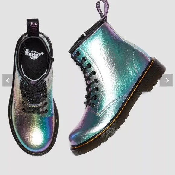 TODDLER DR MARTENS RAINBOW CRINKLE LEATHER LACE UP BOOTS