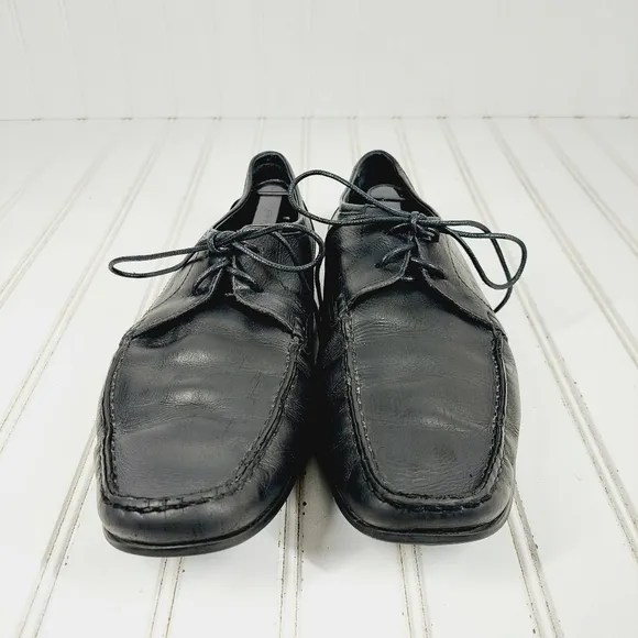 Tod's Black Leather Square Toe Lace Up Men's Dress Shoes Loafers H972