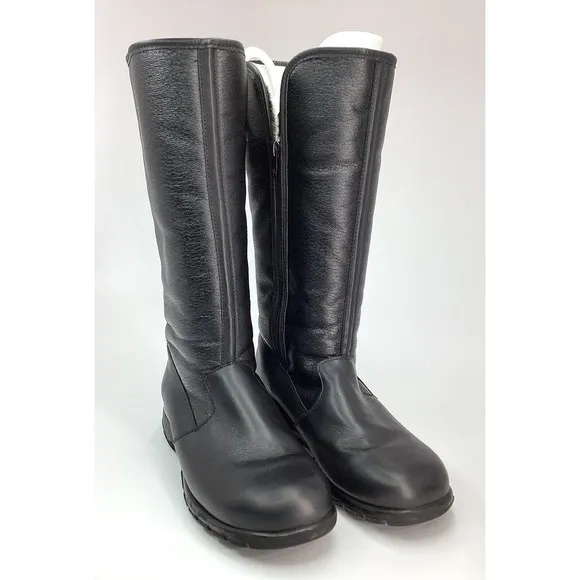 TOE WARMERS SHELTER mid calf leather faux fur boots women Black 10 M