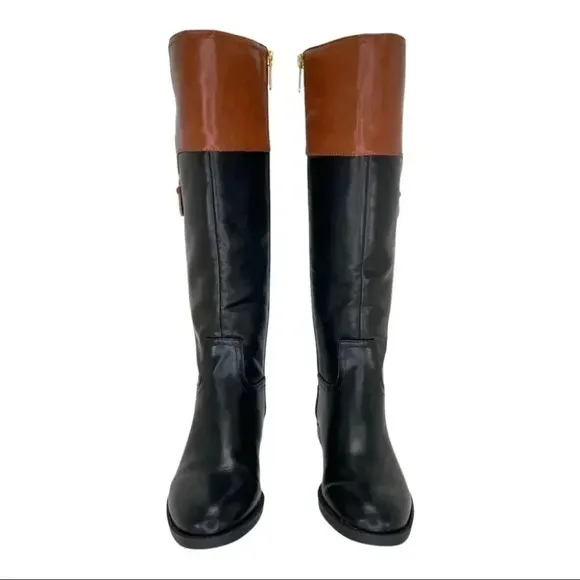 Tommy Hilfiger Ilia4 Black Tan Faux Leather Knee High Womens Boots Size 5M
