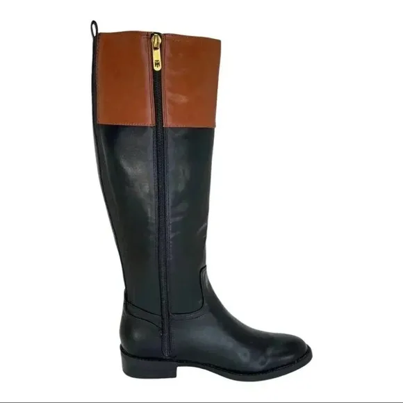 Tommy Hilfiger Ilia4 Black Tan Faux Leather Knee High Womens Boots Size 5M