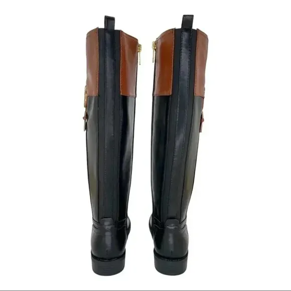 Tommy Hilfiger Ilia4 Black Tan Faux Leather Knee High Womens Boots Size 5M
