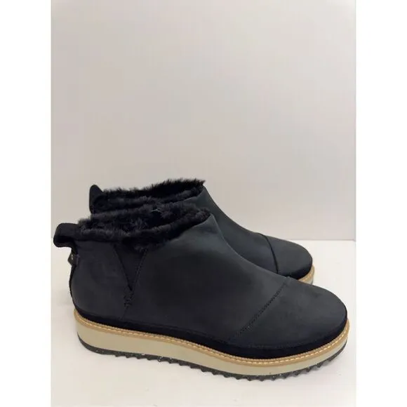 TOMS Booties Size 6 Black Water Resistant Faux Fur Winter Boots NEW