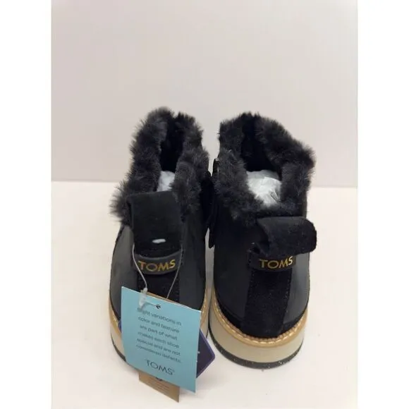 TOMS Booties Size 6 Black Water Resistant Faux Fur Winter Boots NEW