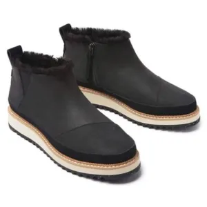 TOMS Booties Size 6 Black Water Resistant Faux Fur Winter Boots NEW