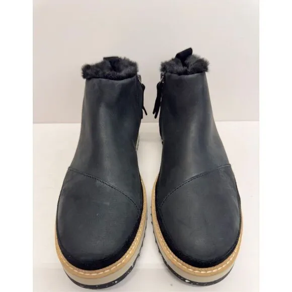 TOMS Booties Size 6 Black Water Resistant Faux Fur Winter Boots NEW