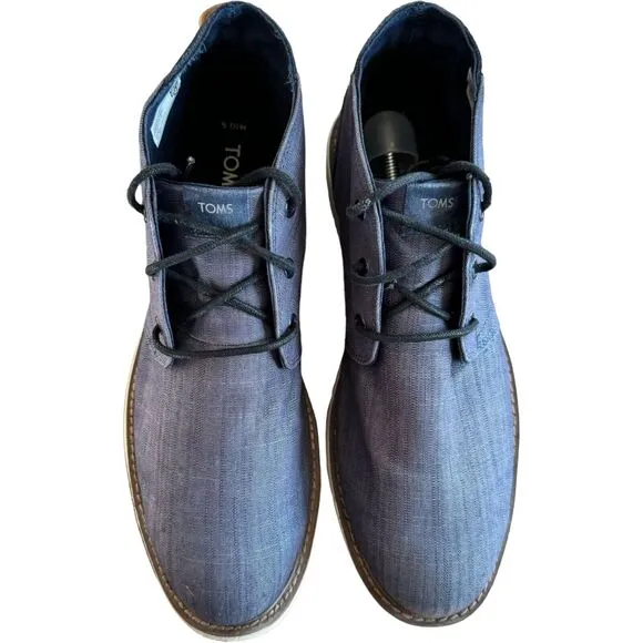 Toms Mens Navi Chukka Boots Blue Ankle Lace Up Breathable Casual Flat Heel 10.5