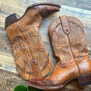 TONY LAMA 6 WOMENS SHORT COWBOY BOOTS LEATHER POINTED TOE GUC CHESTNUT BROWN