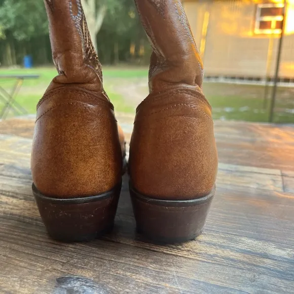 TONY LAMA 6 WOMENS SHORT COWBOY BOOTS LEATHER POINTED TOE GUC CHESTNUT BROWN