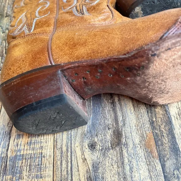 TONY LAMA 6 WOMENS SHORT COWBOY BOOTS LEATHER POINTED TOE GUC CHESTNUT BROWN