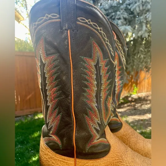 Tony Lama 6184C Two Tone Black &amp; Tan Leather Western Cowboy Boots. Men's Size 10