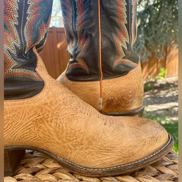 Tony Lama 6184C Two Tone Black &amp; Tan Leather Western Cowboy Boots. Men's Size 10