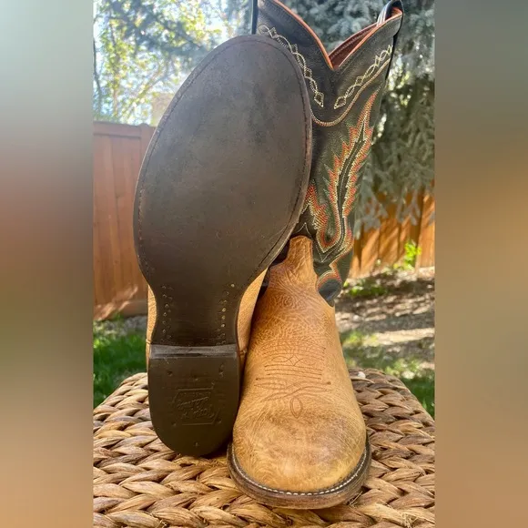 Tony Lama 6184C Two Tone Black &amp; Tan Leather Western Cowboy Boots. Men's Size 10