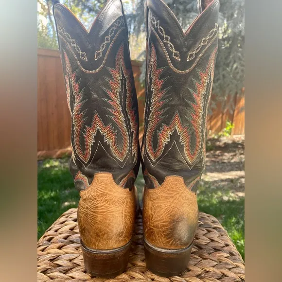 Tony Lama 6184C Two Tone Black &amp; Tan Leather Western Cowboy Boots. Men's Size 10