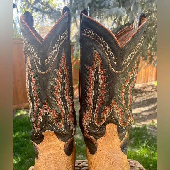 Tony Lama 6184C Two Tone Black &amp; Tan Leather Western Cowboy Boots. Men's Size 10