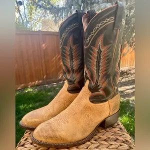 Tony Lama 6184C Two Tone Black &amp; Tan Leather Western Cowboy Boots. Men's Size 10