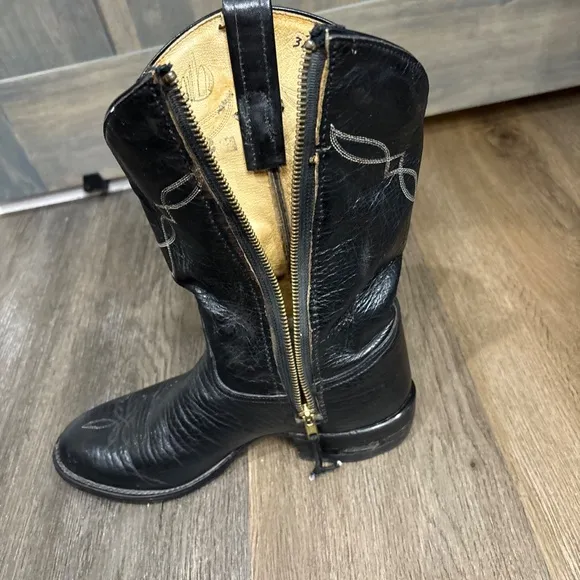 Tony Lama‎ Boots 2205 Black Leather Bullhide Round Toe Western Cowboy Men’s 6.5