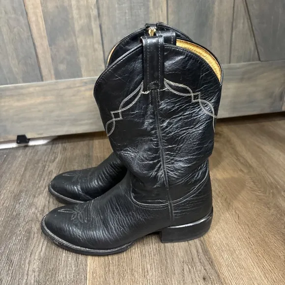 Tony Lama‎ Boots 2205 Black Leather Bullhide Round Toe Western Cowboy Men’s 6.5