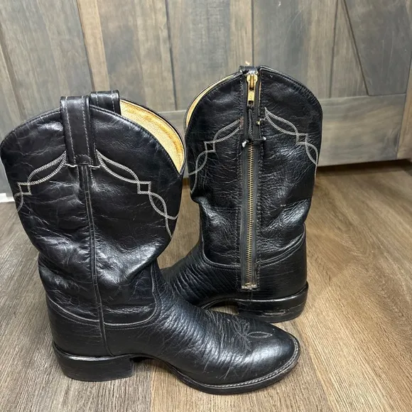 Tony Lama‎ Boots 2205 Black Leather Bullhide Round Toe Western Cowboy Men’s 6.5