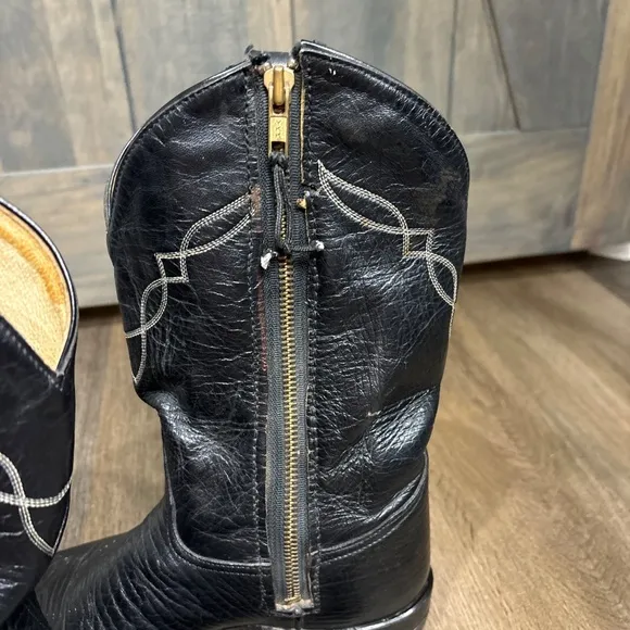 Tony Lama‎ Boots 2205 Black Leather Bullhide Round Toe Western Cowboy Men’s 6.5