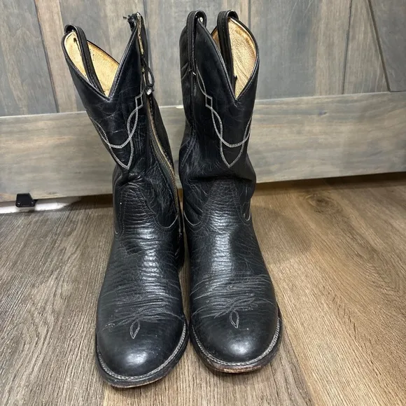 Tony Lama‎ Boots 2205 Black Leather Bullhide Round Toe Western Cowboy Men’s 6.5