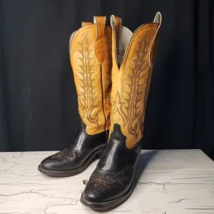 Tony Lama 'Brahma' Bull Shoulder Cowboy Boots - Black in Men's size 9.5