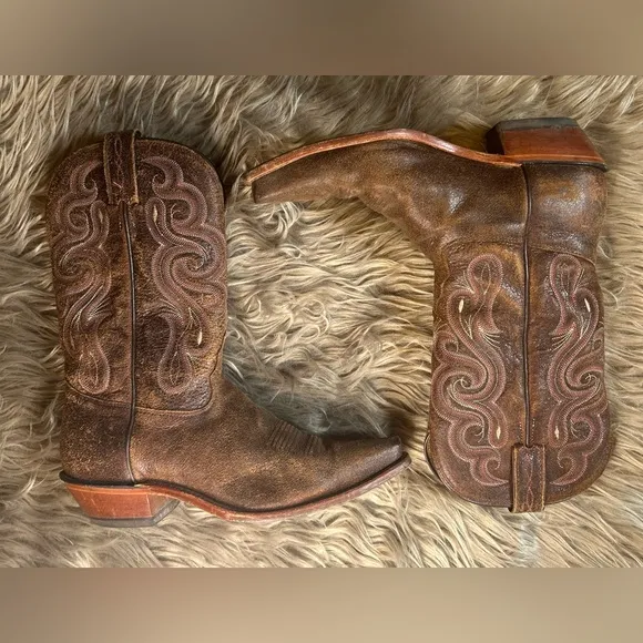 Tony Lama Western Boot Golden Tan Navajo Leather with Narrow Square Toe