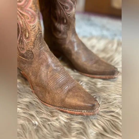 Tony Lama Western Boot Golden Tan Navajo Leather with Narrow Square Toe