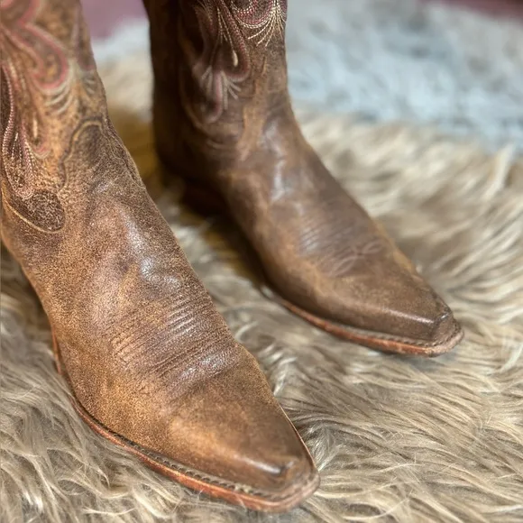 Tony Lama Western Boot Golden Tan Navajo Leather with Narrow Square Toe