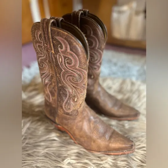 Tony Lama Western Boot Golden Tan Navajo Leather with Narrow Square Toe