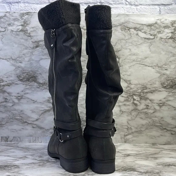 Torrid Sweater Black faux leather under knee tall boots size 12W