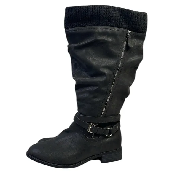 Torrid Sweater Black faux leather under knee tall boots size 12W