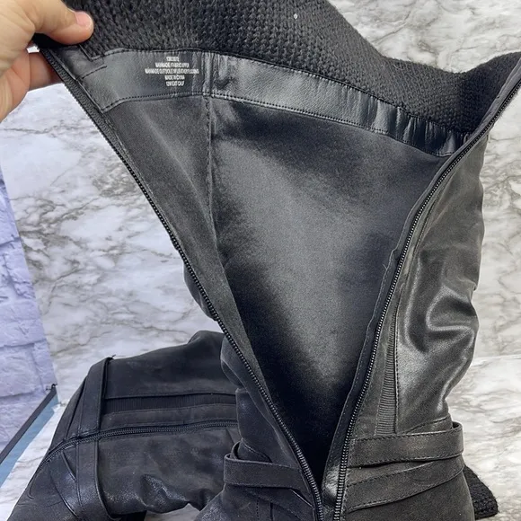 Torrid Sweater Black faux leather under knee tall boots size 12W
